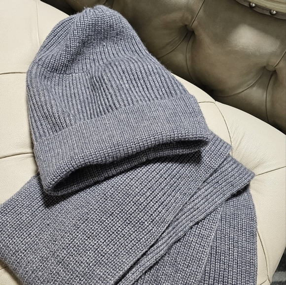 Knitted Hat Beanie Long Scarf set Mozart Wool Thick Dark Grey - Picture 6 of 8